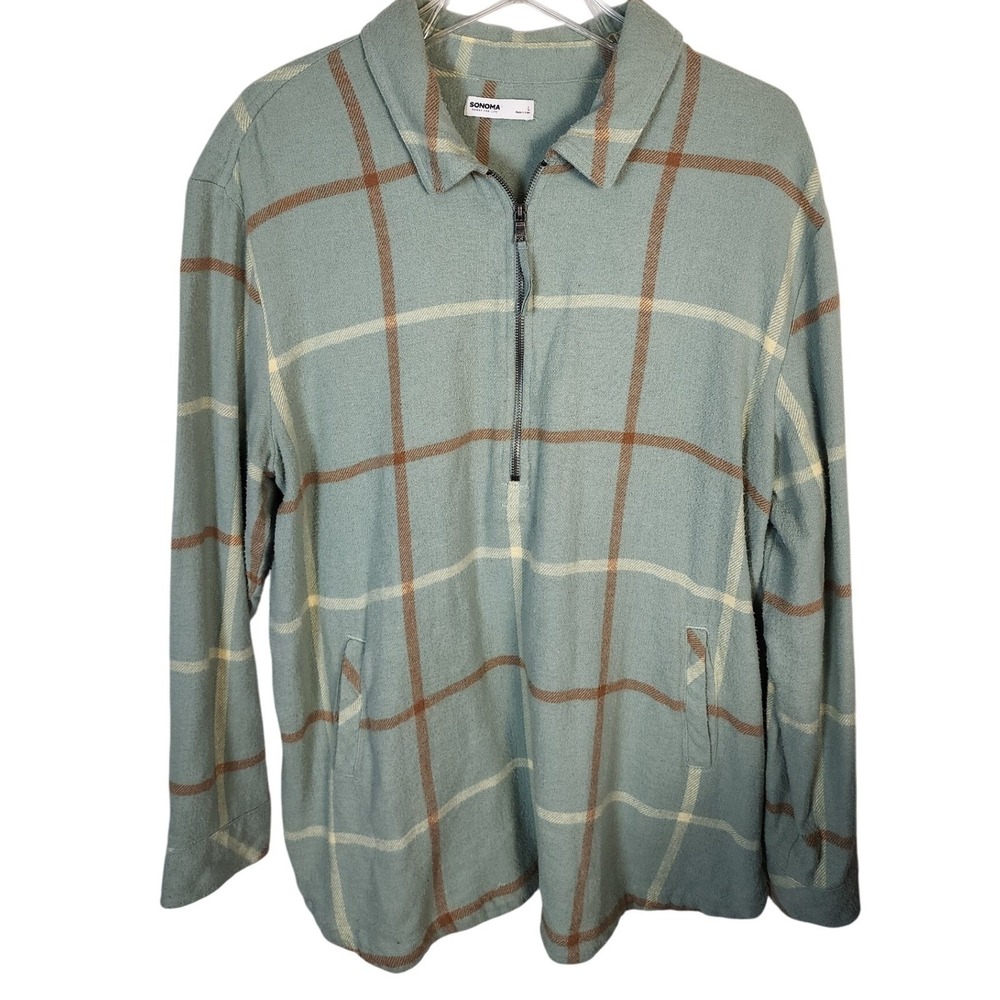 Sonoma Quarter Zip Women Flannel Popover Tunic Size L English Countryside